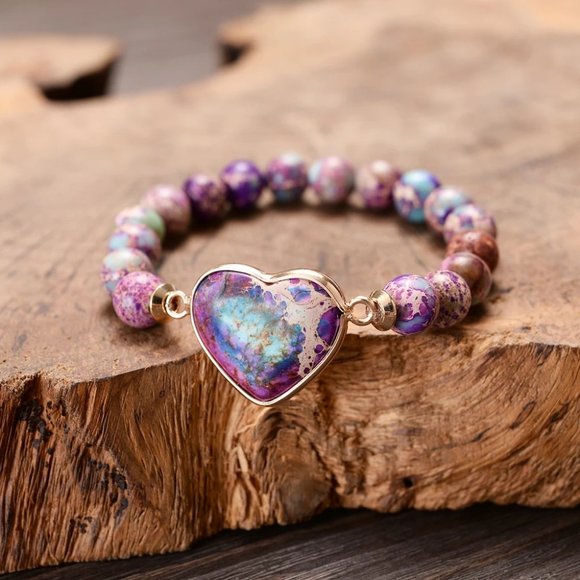 Sea Sediment Beaded Heart Healing Chakra Anxiety Relief Bracelet Gifts for Women - Picture 1 of 4